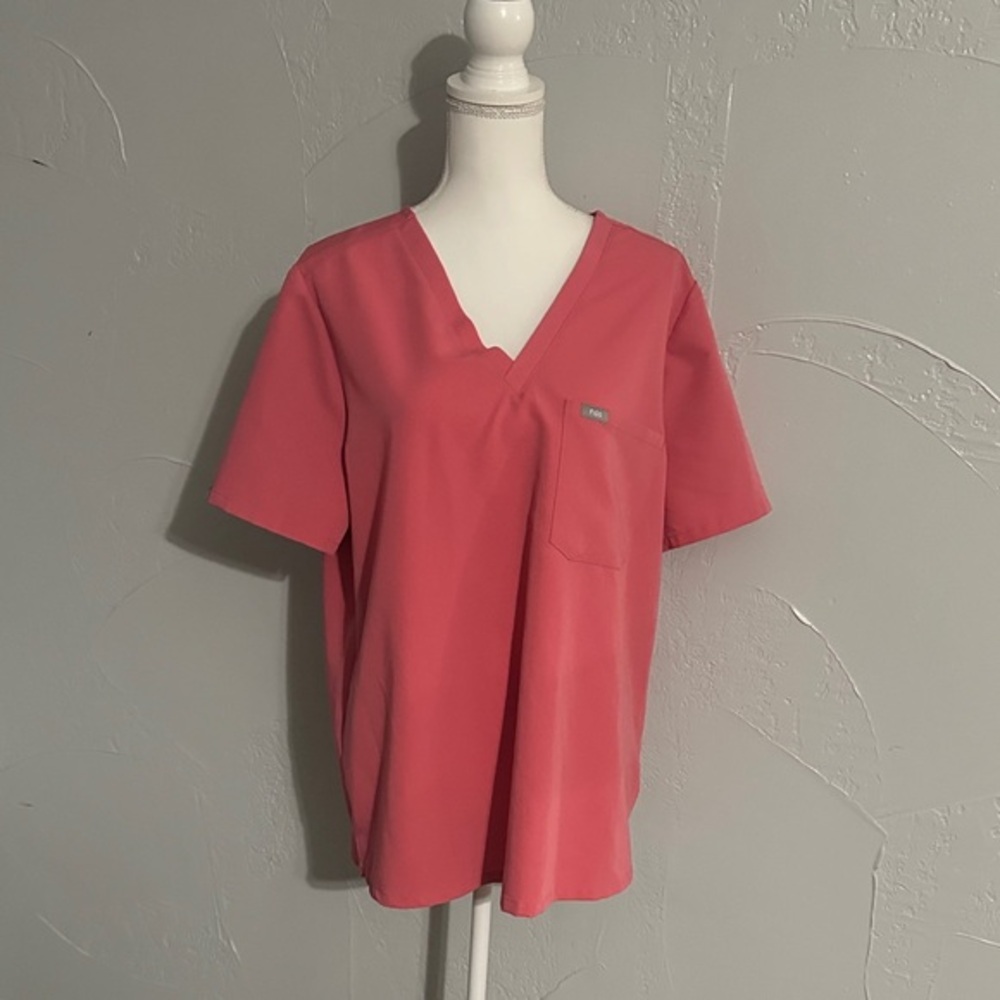 Figs Coral V-Neck Short Sleeve Top